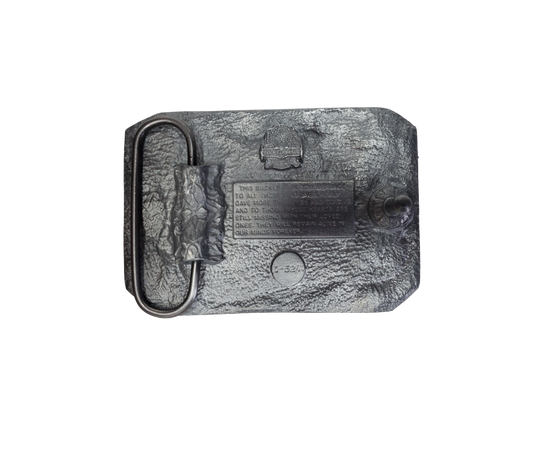 We will never forget! A patriotic POW belt buckle with USA Flags on each side of the well known emblem. Fits up to 1 1/2" belt. Imported. Available online and in our shop in Smyrna, TN, just outside of Nashville.