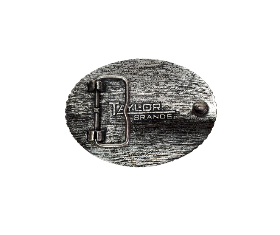 A Cross with western influenced scroll and banner graphic completed with a beaded outside border on a oval shaped buckle. Perfect for 1 1/2" Brown or Black belts with it's Antiqued Nickel appearance. Buckle size is approx. 3" x 4" that makes it great for most body styles. Imported.