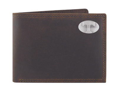 Distressed Brown bi-fold wallet with a Antique nickel oval concho with your choice of your favorite SEC team. Features... 2 large cash pockets, 3 card slots, 2 pockets under the card pockets, 2 slot I.D. holder that is "removeable" (see pic), also includes a clear card/picture sleeve  Ships in Tin gift box See our other wallets with your favorite College Sports teams Imported Available online or in our retail shop in Smyrna, TN, just outside of Nashville, TN.