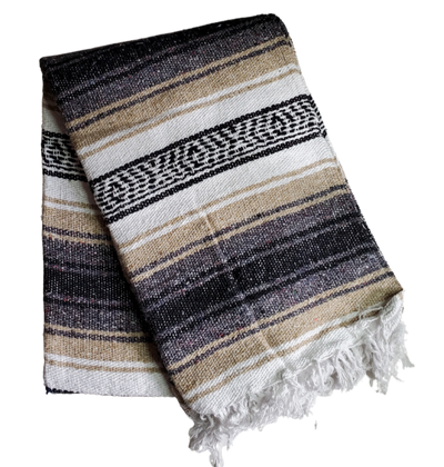 Mexican Falsa Blanket. A classic that's been around for years, great for a couch throw, or snuggling up with your significant other to watch a movie on a cool evening. Works well to wrap up on your motorcycle in a leather wrap too. Made in Mexico from acrylic yarn. Available at our Smyrna, TN shop only.  Aprrox. Size 5' x 7'