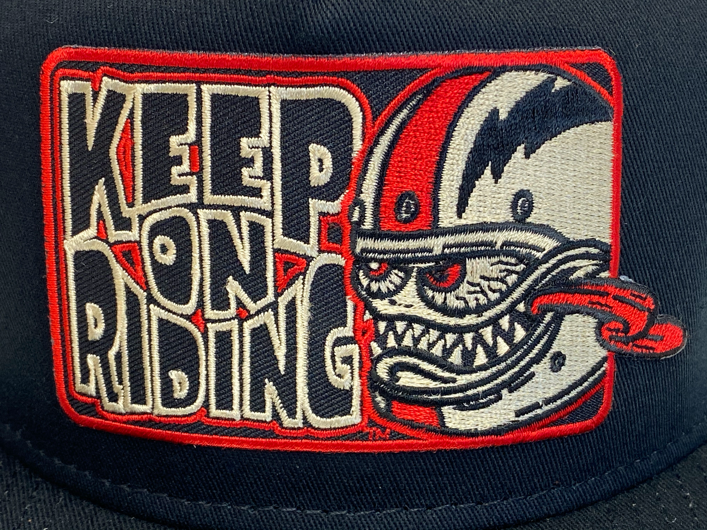 Keep On Riding Bobber Monster Flat Bill Snapback Cap