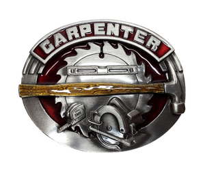 The Carpenter buckle part of our First Responders and Trades series we've added. Bless our men and women who build buildings and homes we live in. They get up early and go to work! The saw emblem on a slightly square shaped belt buckle. Pewter belt buckle that may be attached to your belt.  Fits 1 1/2" belts, Size 3-1/2" x 2-3/4. Available in our shop just outside Nashville in Smyrna, TN.