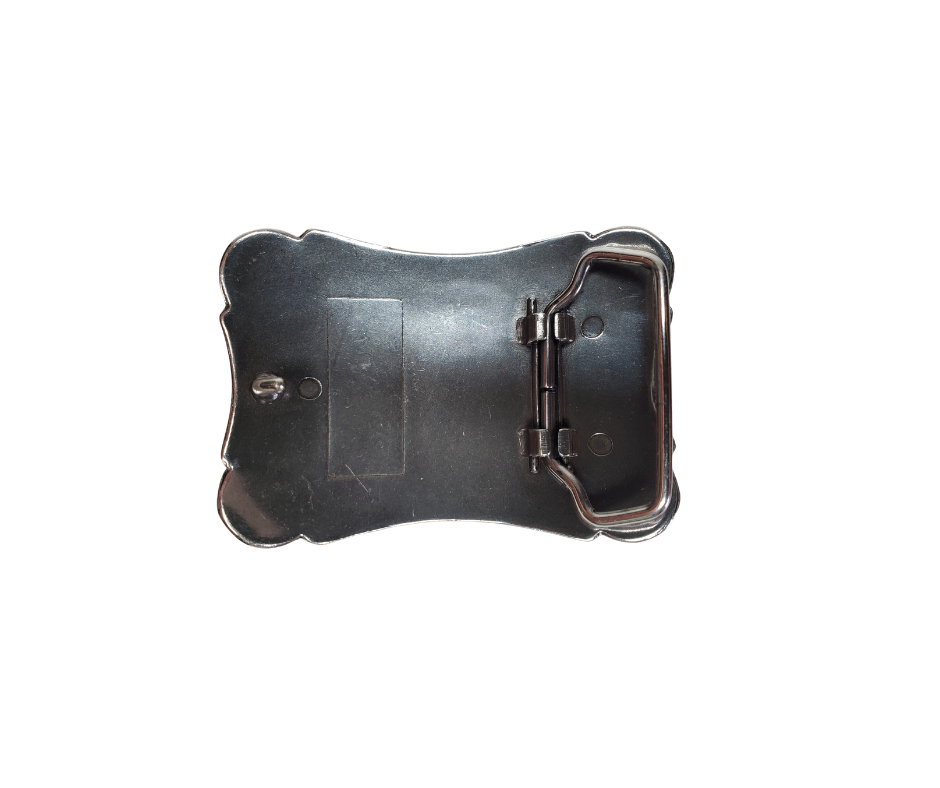 An ornate Classic Western scroll design in Antique Nickel. Looks great on plain 1 1/2" Black or Brown belts. An easy to wear 3"x 2" rectangle shape. Not too cowboy or too cowgirl, just enough of the classic west. Imported