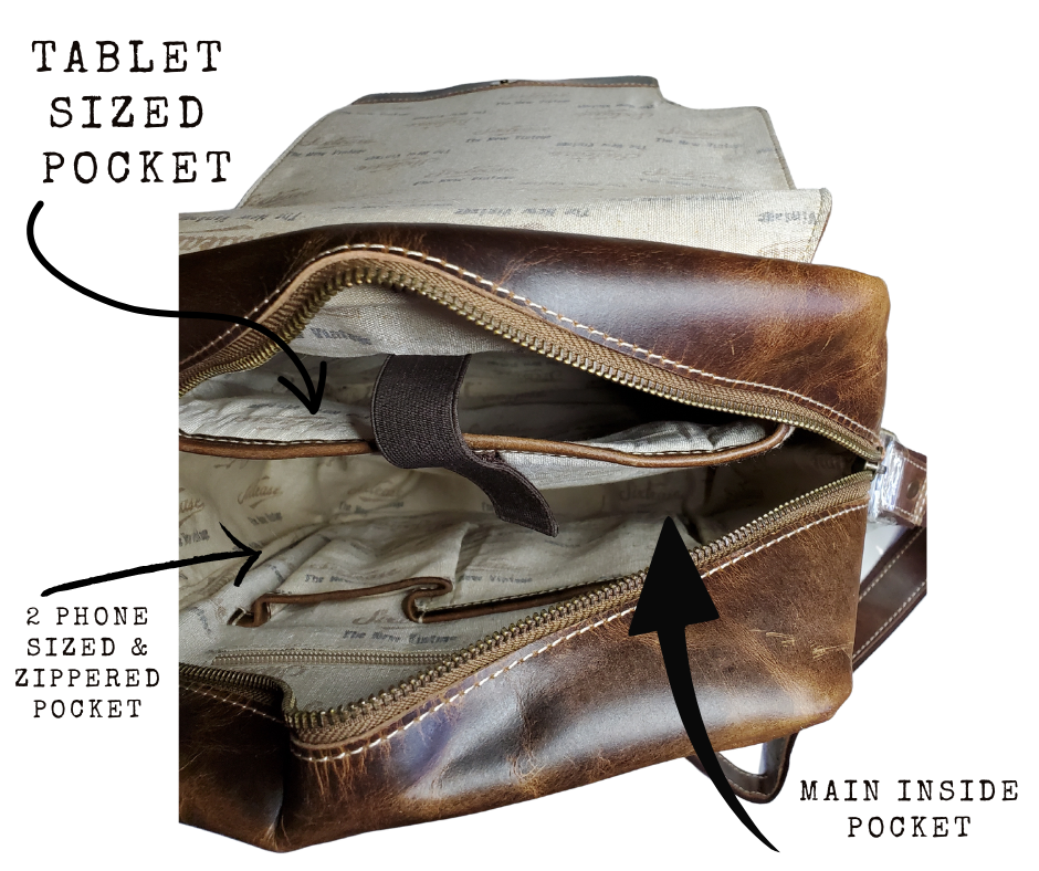 Great for being a on the go minimalist type. Durable Distressed leather is great for everyday use. A small sling style with a outside zippered pocket on the backside on the front. 3 Full sized pockets on the inside front 2 of are zippered large enough for most phones and a small wallet plus all your everyday carry items. Available also in our Smyrna ,TN shop just outside Nashville. Product made in India.