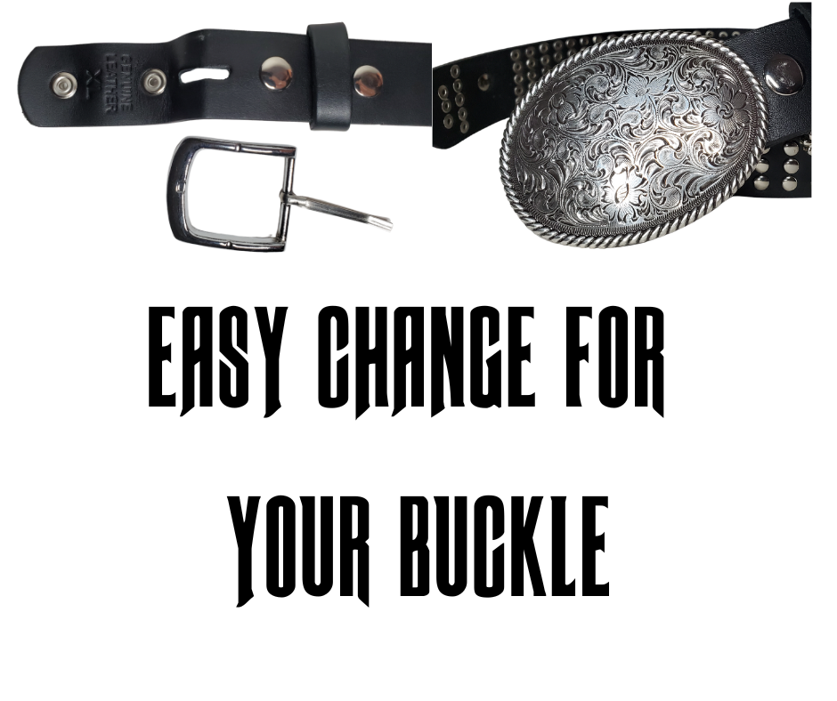 Hit the stage or a night on the town with this all-over Studded Leather belt with Crosses every few inches for the length of the belt. Looks great with your favorite jeans and your vintage "GnR" T-shirt and your favorite boots. The width is 1 1/2" wide with snaps for easy buckle change.  Sold in our Smyrna, TN store. Sized M thru 2X