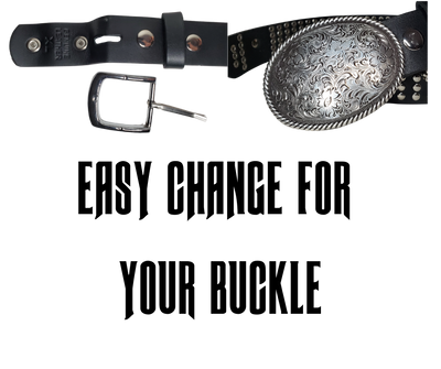 Hit the stage or a night on the town with this all-over Studded Leather belt with Crosses every few inches for the length of the belt. Looks great with your favorite jeans and your vintage "GnR" T-shirt and your favorite boots. The width is 1 1/2" wide with snaps for easy buckle change.  Sold in our Smyrna, TN store. Sized M thru 2X