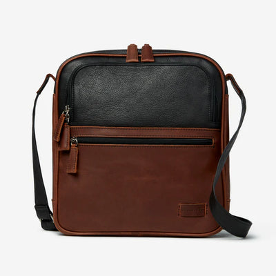 Size: 12 x 12.5 Soft Genuine cowhide leather from Argentina Single adjustable shoulder strap Brushed nickel zippers  Front features deep zippered pocket with open storage with two multi-function pocket, two pen holders. Zippered pocket below for additional storage. Main zippered compartment with large open storage.   Back zippered compartment with pocket for IPAD and zippered pocket on the back wall with RFID lining to protect against anti-thieft. This style has beautiful Espresso and Rugby leather