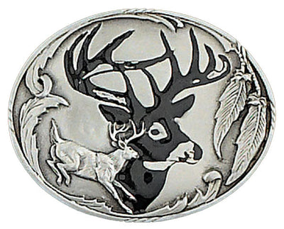 Deer Head Buckle- Fits 1 1/2" belts Black epoxy inlay Size 3-1/2"W x 2-3/4"H Available at our shop just outside Nashville in Smyrna, TN