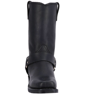 The Dean is a high-performance boot. Genuine leather construction from top to foot. Features a leather harness and brass ring. Classic snoot toe, soft lining and oil-resistant outsole.  LEATHER 11" HEIGHT 13" CIRCUMFERENCE Heel Height: 1 1/4" CUSHION COMFORT INSOLE SQUARE TOE OIL AND HEAT RESISTANT RUBBER OUTSOLE DOGGER HEEL