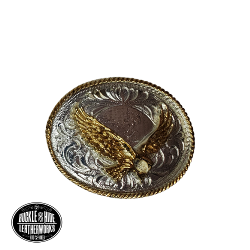 For the boy or girl that wants a buckle like Dad or Mom. It's smaller 2"x 2 1/2" size is great for smaller bodies and will fit up to a 1 1/4" belt strap. It's plated nickel and gold tone looks just like a real Trophy buckles that all Rodeo stars win. Imported from Mexico.