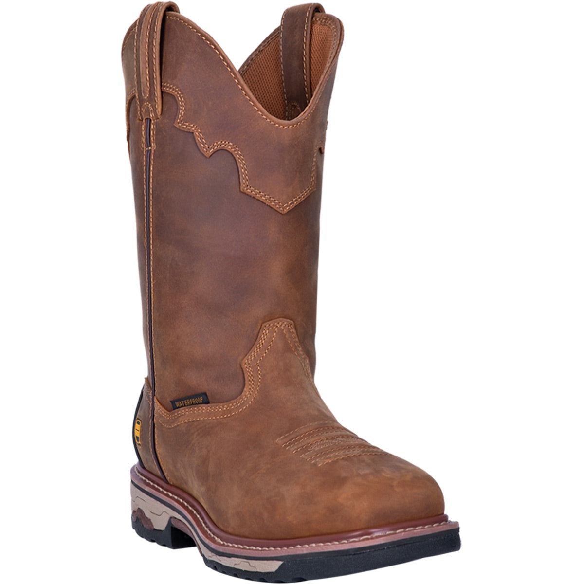 The Blayde is your go-to western work boot for comfort and durability. Crafted with saddle tan leather. Keep your foot dry with the waterproof membrane bootie. Featuring the Dan Post DPC Comfort System that with a Removable Orthotic that’s breathable, anti-fungal, anti-microbial and machine washable. Also features a broad square toe and an Ultra Light heat, oil and slip-resistant outsole.