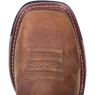 The Blayde is your go-to western work boot for comfort and durability. Crafted with saddle tan leather. Keep your foot dry with the waterproof membrane bootie. Featuring the Dan Post DPC Comfort System that with a Removable Orthotic that’s breathable, anti-fungal, anti-microbial and machine washable. Also features a broad square toe and an Ultra Light heat, oil and slip-resistant outsole.