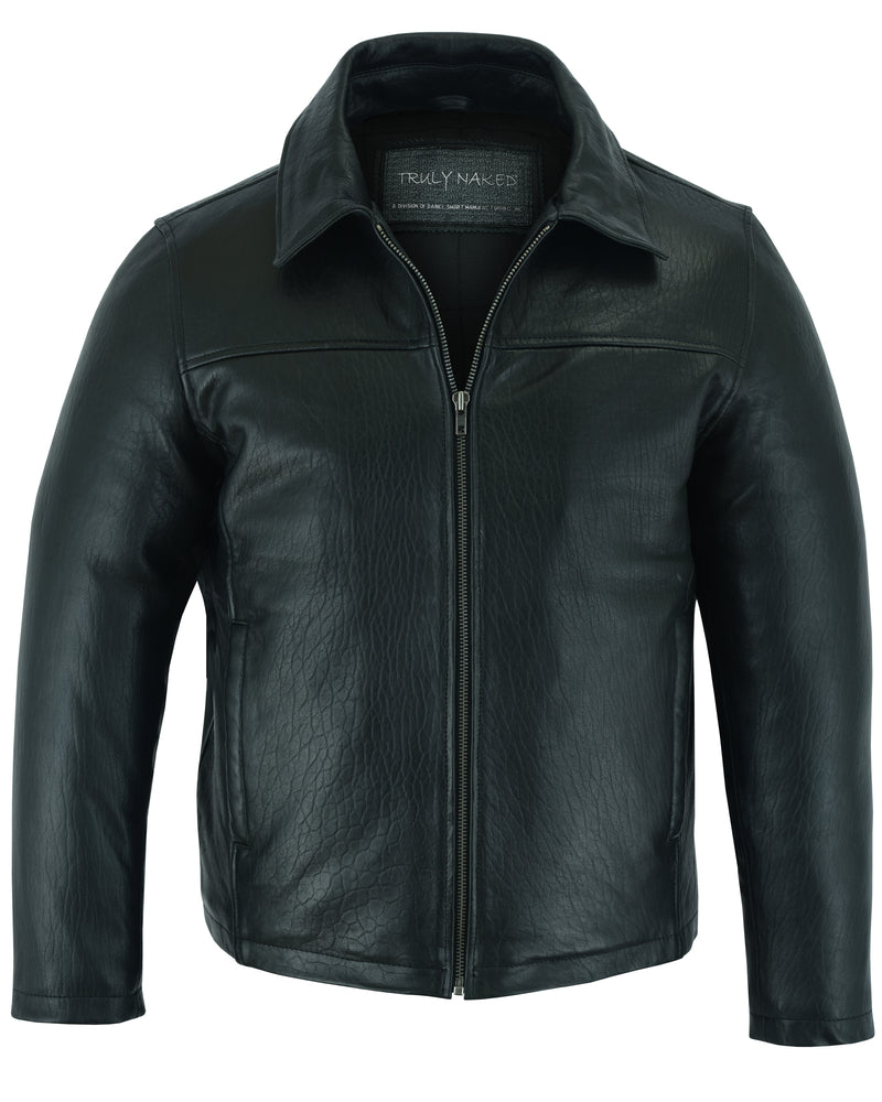 Classic Drum Dyed New Zealand Lambskin 1 – 1.1 mm. Shirt style collar with Front zipper closure Straight cut bottom. Classic design.  Two interior deep drop pockets.  Heavy duty long lasting black soft quilted lining. Sizes L-5XL Available in our Smyrna, TN Shop