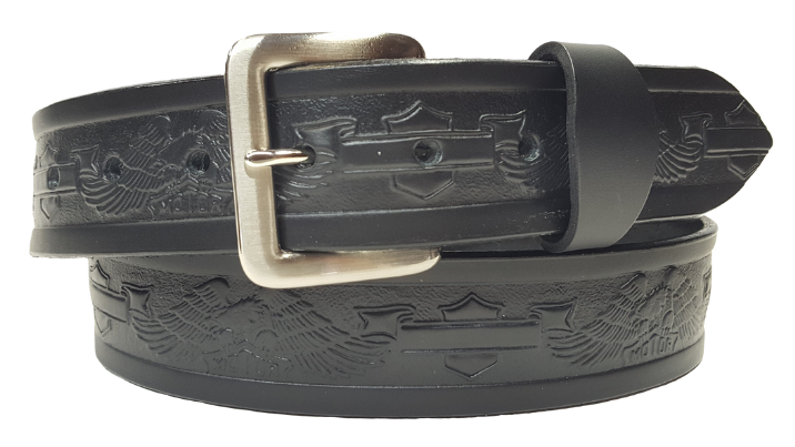 Full grain American vegetable tanned cowhide approx. 1/8"thick. Width 1 1/2" and includes Antique Nickle plated Solid Brass buckle Hand Finished in 3 color options Smooth burnished painted edges Choose with or without name, if without name, design will cover entire length of belt For name Type name desired on belt in "Type Name Here" section, no more than 8 letters maximum Buckle snaps in place for easy changing if desired Made in our Smyrna, TN, USA shop