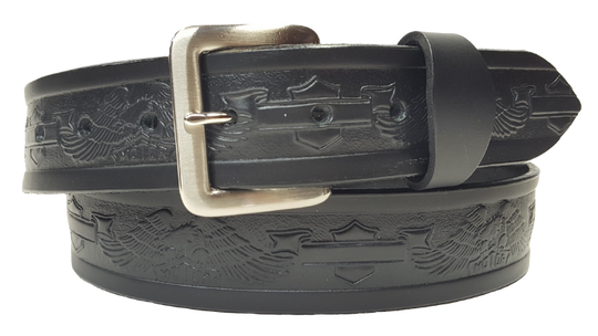 Full grain American vegetable tanned cowhide approx. 1/8"thick. Width 1 1/2" and includes Antique Nickle plated Solid Brass buckle Hand Finished in 3 color options Smooth burnished painted edges Choose with or without name, if without name, design will cover entire length of belt For name Type name desired on belt in "Type Name Here" section, no more than 8 letters maximum Buckle snaps in place for easy changing if desired Made in our Smyrna, TN, USA shop