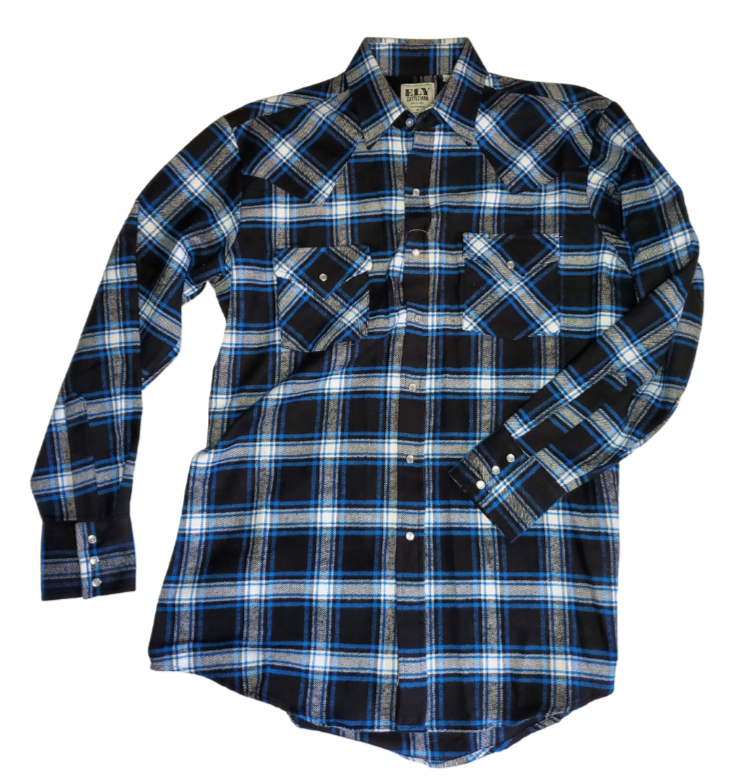 It doesn't get much anymore classic than a flannel shirt. This 100% cotton long sleeve flannel is complete with two front flap pockets, pearl snap details and yarn dyed flannel in the vintage plaid pattern. Great for hiking, working outdoors , riding horses or motorcycles. These never go out of style, always a in style! Available in our Smyrna, TN shop just outside Nashville. Imported