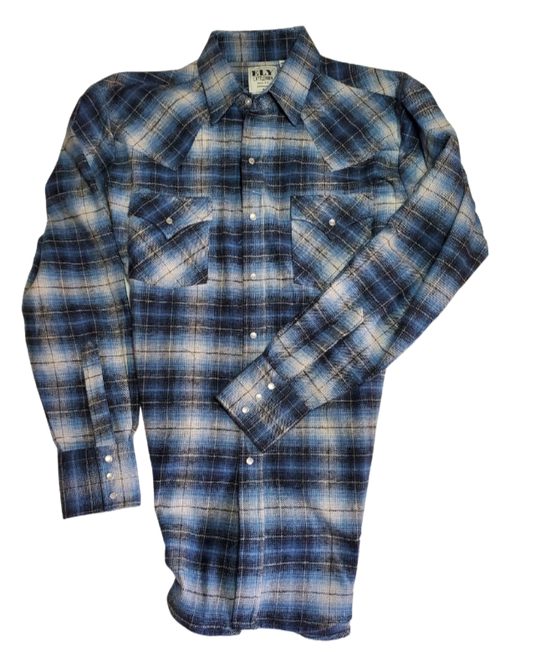 It doesn't get much anymore classic than a flannel shirt. This 100% cotton long sleeve flannel is complete with two front flap pockets, pearl snap details and yarn dyed flannel in the vintage plaid pattern. Great for hiking, working outdoors , riding horses or motorcycles. These never go out of style, always a in style! Available in our Smyrna, TN shop just outside Nashville. Imported
