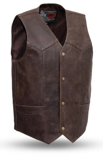 mens brown leather vest