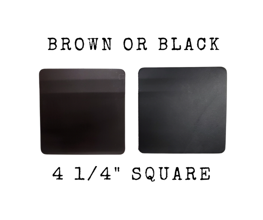 Do you have expensive hardwood or laminate floors you want to protect? These approx. 1/8" thick leather Furniture Pads will help. Sold in sets of 4 in each size and color. Choose black or brown in 3 different sizes.... 3" or 3 1/2" round or 4 1/4" square. Made in our Smyrna TN. shop just outside Nashville.