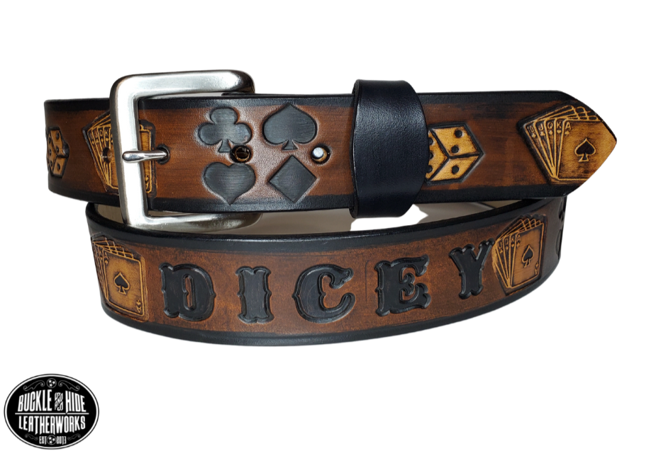 "The Gambler" Leather Belt Buckle and Hide Leather LLC