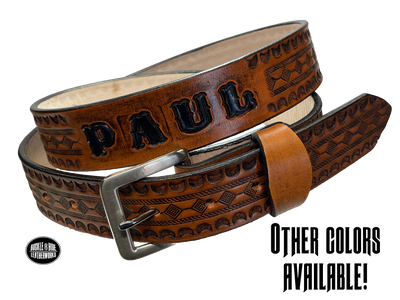 Put your trail name on display with this stylish leather belt! Made from 1/8" thick Veg tan cowhide, this belt is perfect for adding a bit of western-inspired swagger to your look. Easily switch up your buckle with the snap closures, and choose your favorite finish. Get buckled up in style! Made just a drive from Nashville in our Smyrna TN shop.