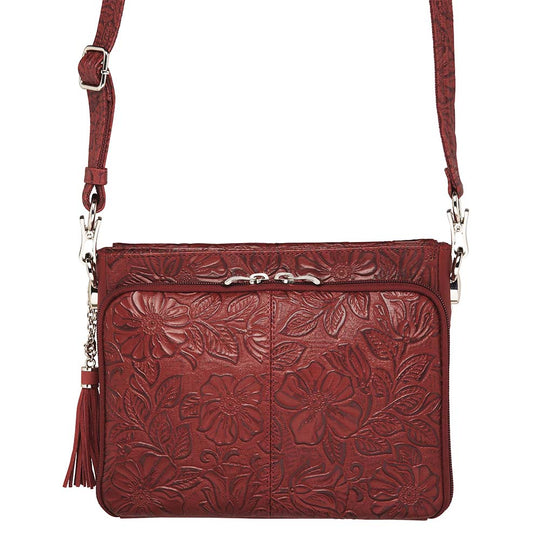 Tooled American Cowhide Clutch W/Carry Conceal Compartment. Designed for either Left or Right handed use, CCW special outside back compartment zips open on 3 sides, Special padding to prevent imprinting, Adjust holster to your comfort draw angle, Choose Black, Tan or Cherry. These are typically in-stock in our retail store in Smyrna, TN. not far from Nashville. Call for current stock.