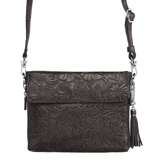 Tooled American Cowhide Clutch W/Carry Conceal Compartment. Designed for either Left or Right handed use, CCW special outside back compartment zips open on 3 sides, Special padding to prevent imprinting, Adjust holster to your comfort draw angle, Choose Black, Tan or Cherry. These are typically in-stock in our retail store in Smyrna, TN. not far from Nashville. Call for current stock.