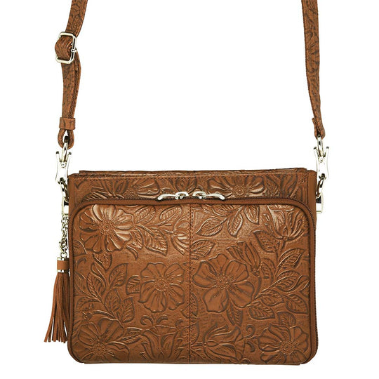 Tooled American Cowhide Clutch W/Carry Conceal Compartment. Designed for either Left or Right handed use, CCW special outside back compartment zips open on 3 sides, Special padding to prevent imprinting, Adjust holster to your comfort draw angle, Choose Black, Tan or Cherry. These are typically in-stock in our retail store in Smyrna, TN. not far from Nashville. Call for current stock.
