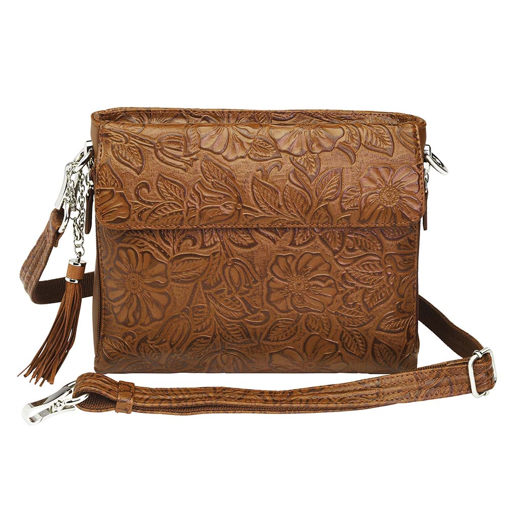 Tooled American Cowhide Clutch W/Carry Conceal Compartment. Designed for either Left or Right handed use, CCW special outside back compartment zips open on 3 sides, Special padding to prevent imprinting, Adjust holster to your comfort draw angle, Choose Black, Tan or Cherry. These are typically in-stock in our retail store in Smyrna, TN. not far from Nashville. Call for current stock.