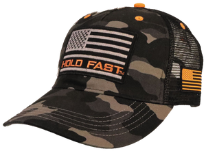 Proclaim your love of country in this HOLD FAST™ Black & Grey Camo Flag Cap. Hold fast to your faith, your family, and your freedom. Available online and in our retail shop in Smyrna, TN. One size fits most.
