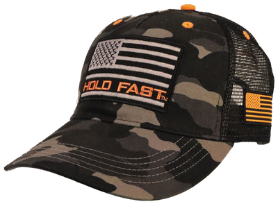 Proclaim your love of country in this HOLD FAST™ Black & Grey Camo Flag Cap. Hold fast to your faith, your family, and your freedom. Available online and in our retail shop in Smyrna, TN. One size fits most.