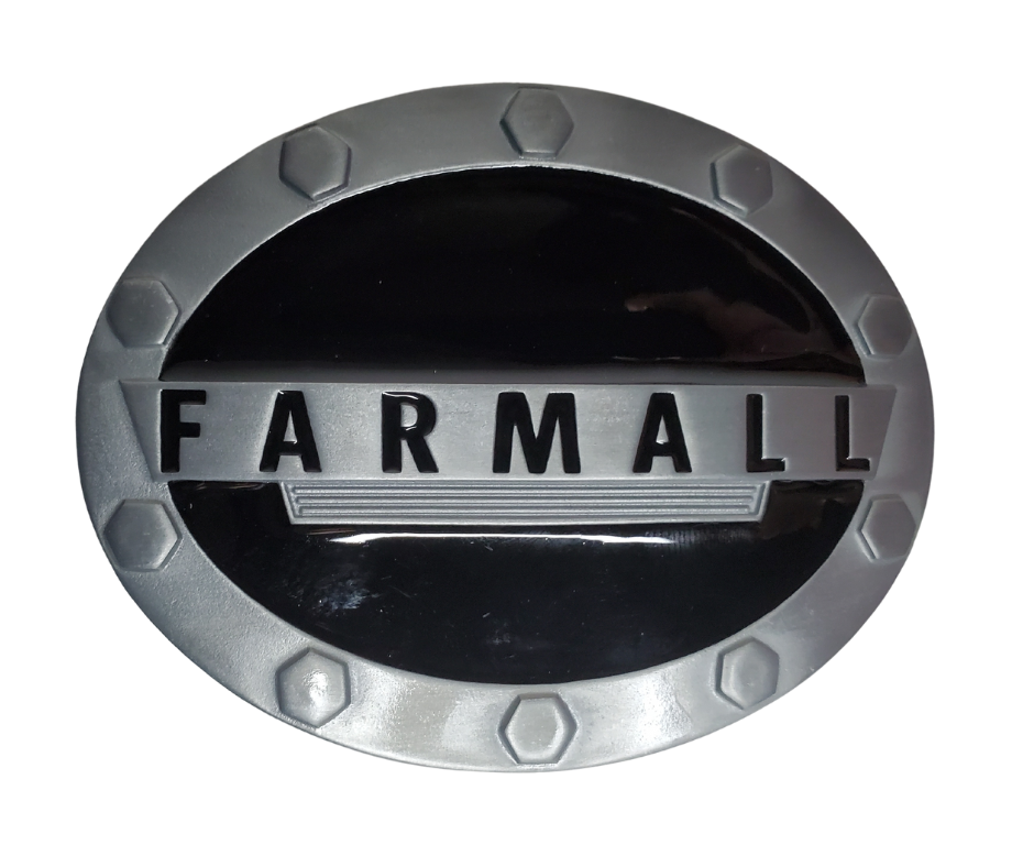 Licensed Farmall buckle with a OVAL shape is good for most body types without digging in to your mid section. Fits up to 1  1/2" belts. Dimensions are approx. 3" tall x 4"wide.