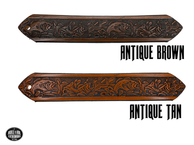 Full grain American vegetable tanned cowhide approx. 1/8"thick. Width 1 1/2" and includes Antique Nickle plated Solid Brass buckle Hand Finished in 3 color options Smooth burnished painted edges