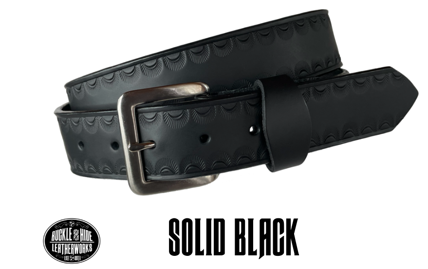 "The Jackson" handmade all leather belt is made from a single strip of Veg-tan cowhide or drum dyed (colored all the way through) Black cowhide shoulder leather.  The Two tone brown is a hand finished Veg-tan that is 9-10 oz., or approx. 1/8" thick.  The width is 1 1/2".  The antique nickel plated solid brass buckle is snapped in place. This belt is made just outside Nashville in Smyrna, TN. Perfect for casual and dress wear, it can be for personal use or for groomsman gifts or other gifts as well. 