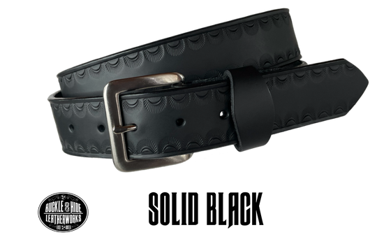 "The Jackson" handmade all leather belt is made from a single strip of Veg-tan cowhide or drum dyed (colored all the way through) Black cowhide shoulder leather.  The Two tone brown is a hand finished Veg-tan that is 9-10 oz., or approx. 1/8" thick.  The width is 1 1/2".  The antique nickel plated solid brass buckle is snapped in place. This belt is made just outside Nashville in Smyrna, TN. Perfect for casual and dress wear, it can be for personal use or for groomsman gifts or other gifts as well. 