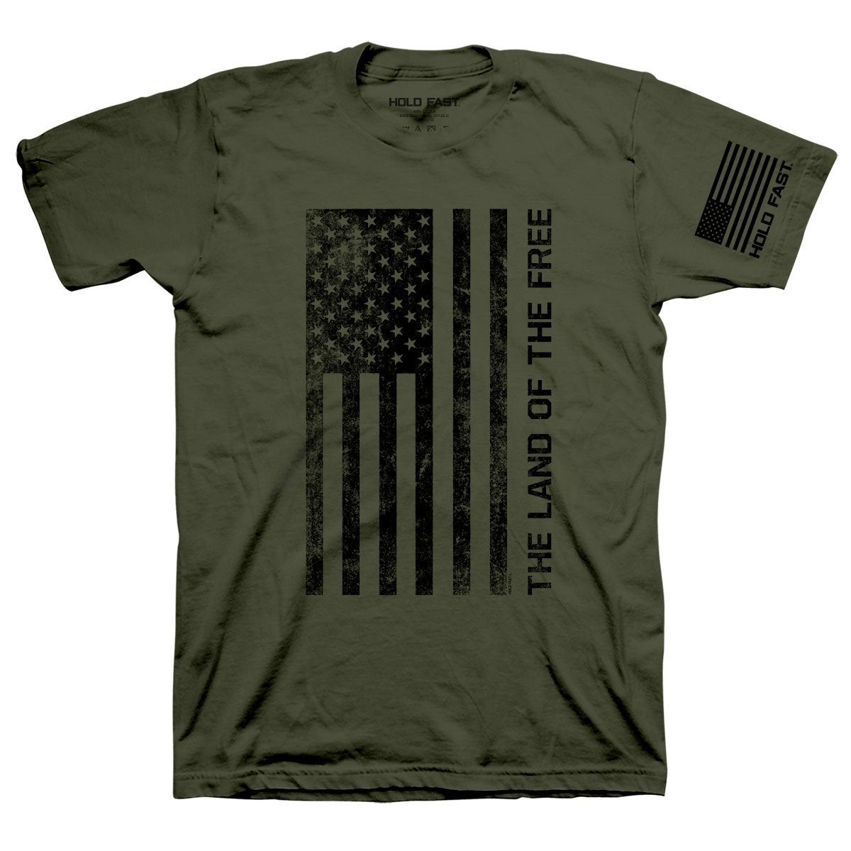 Wrap your love of country around you in this “Freedom Flag” T-shirt by Hold Fast™ in City Green. This image calls to mind John 15:13, where we are told that there is no greater love than for one to lay down his life for his friends. Of course, the beauty of this verse is that it reminds us of fallen friends and family, with the backdrop of Christ Himself! His ultimate, eternal sacrifice is the best flag we can rally around. front view. Sizes Med-3x.