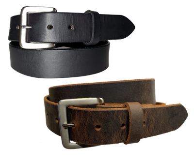 Our Kids/Youth Belt is available as a Combo or as just buy one! It's a great choice who just needs a simple belt for school or if you have you r own buckle already. We use the same Full grain Distressed Brown Water Buffalo or Black cowhide leather as our adult version. The width is 1 1/4" and the buckle snaps in place for easy changing if desired. Choose a Black or Distressed Brown Leather belt for the Combo. Made in our Smyrna, TN, USA shop.  NO names on this belt.    