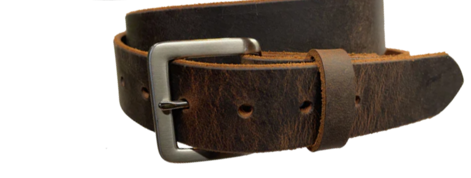 Our Kids/Youth Belt is available as a Combo or as just buy one! It's a great choice who just needs a simple belt for school or if you have you r own buckle already. We use the same Full grain Distressed Brown Water Buffalo or Black cowhide leather as our adult version. The width is 1 1/4" and the buckle snaps in place for easy changing if desired. Choose a Black or Distressed Brown Leather belt for the Combo. Made in our Smyrna, TN, USA shop.  NO names on this belt.    