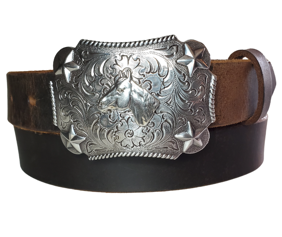 "Lil Horse and Stars" KIDS/CHILDRENS  Leather Belt/Buckle Combo