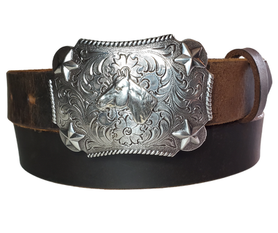 "Lil Horse and Stars" KIDS/CHILDRENS  Leather Belt/Buckle Combo