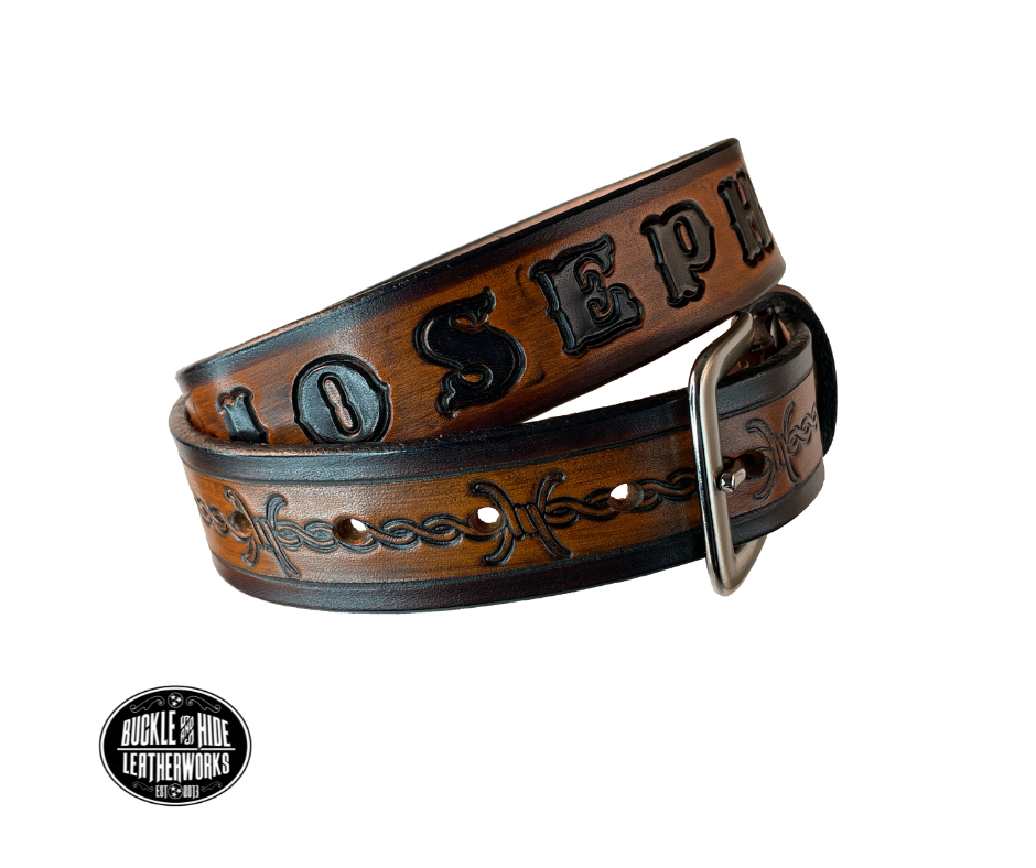 "Lil' Barbwire" Leather KIDS/CHILDRENS Name Belt
