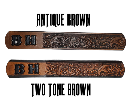 Our Lil Rustler is just like the Rustler for dad or mom. Full grain American vegetable tanned cowhide approx. 1/8"thick. Width is 1 1/4" and includes Antique Nickle plated Solid Brass buckle. We Hand Finished with a darker brown edge feathered into a tan center. Edges are smooth burnished painted edges. Made in our Smyrna, TN, USA shop. 