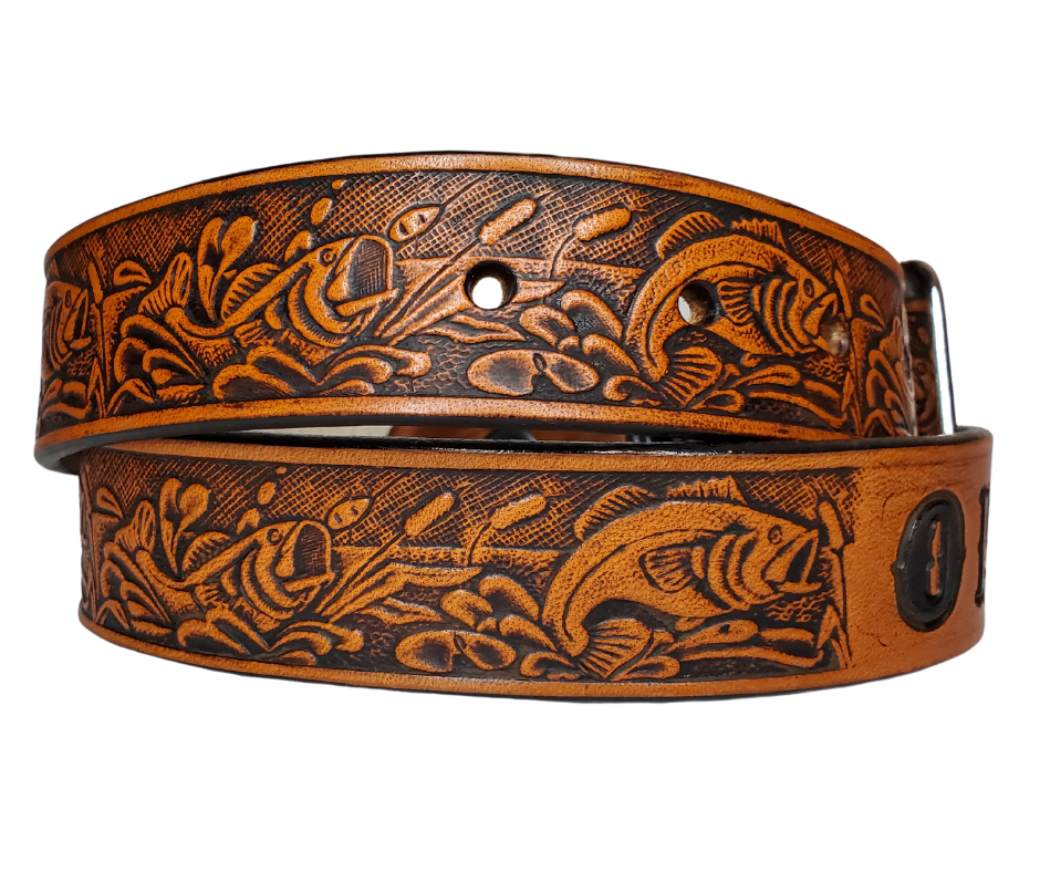 Kid's "Fishin" Leather Name Belt