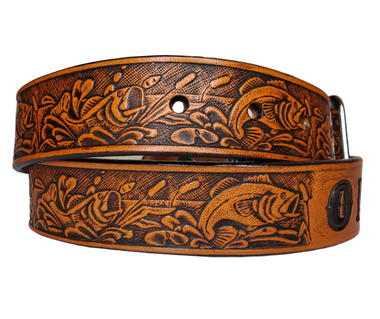 "Lil' Fishin" Leather KIDS/CHILDRENS Name Belt