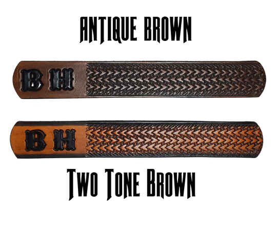 Our "Kid's Wayfarer" is just like the Wayfarer' for dad or mom. Full grain American vegetable tanned cowhide approx. 1/8"thick. Width is 1 1/4" and includes Antique Nickle plated Solid Brass buckle. We Hand Finish with each belt. Edges are smooth burnished painted edges. Made in our Smyrna, TN, USA shop. Buckle snaps in place for easy changing if desired.  Choose with or without name