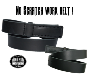 This MECHANIC style solid strip of drum dyed black cowhide leather has a satin finish surface. The strap is 1 1/2" wide, approximately 1/8" thick, in sizes from 34" to 44" from outer most buckle prong to hole most worn. The hidden, 2 prong buckle is ideal for people working on things that could be scratched or damaged by a regular buckle. Handmade in our Smyrna, TN shop, just outside Nashville. Please see sizing instructions for your best fit.