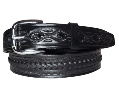 This leather belt is hand-laced in three rows, one in the middle and one on each side. Crafted from Veg-Tan leather of the same thickness, it is approved by Buckle and Hide. It features a 1 1/4" width and includes snaps for swapping the buckle if desired. Manufactured in Mexico, "The Modesto" Casual Leather Belt is available from our shop in Smyrna, TN and online. Name is not available on this belt.