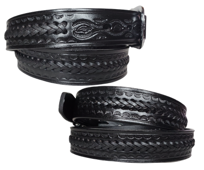 This leather belt is hand-laced in three rows, one in the middle and one on each side. Crafted from Veg-Tan leather of the same thickness, it is approved by Buckle and Hide. It features a 1 1/4" width and includes snaps for swapping the buckle if desired. Manufactured in Mexico, "The Modesto" Casual Leather Belt is available from our shop in Smyrna, TN and online. Name is not available on this belt.