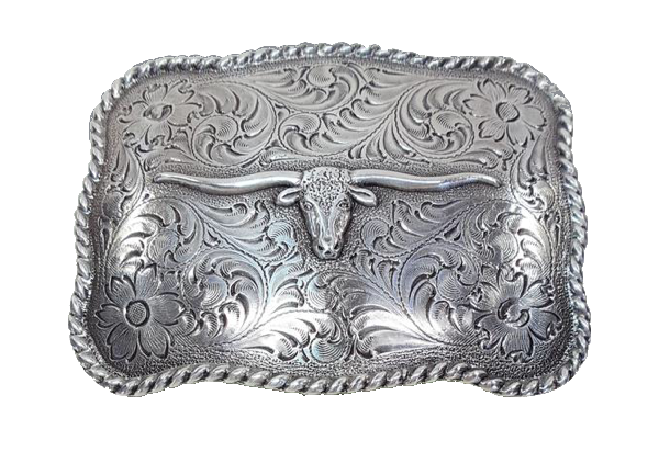 Nocona Western buckle with longhorn steer design Dimensions 2 3/4" tall by 3 3/4" wide Great for accentuating the Western look of your wardrobe Available online and in our shop in Smyrna, TN, just outside of Nashville