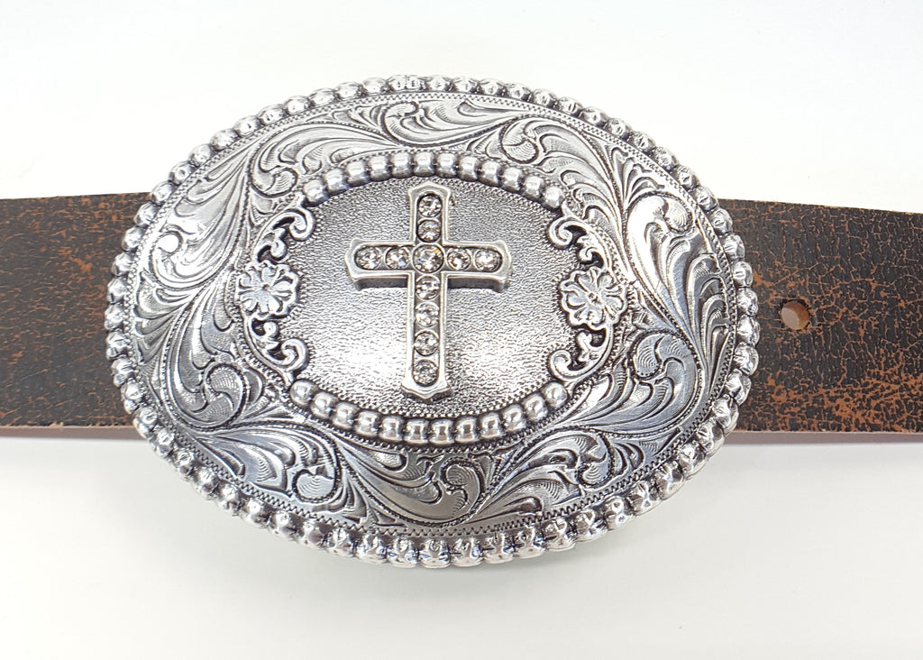 NWT Vintage Cross Crystal Belt Buckle - Western Rhinestone Silver Tone NEW ~ SILVERTONE WESTERN RHINESTONE CROSS BELT BUCKLE ~ NEW  main image 4